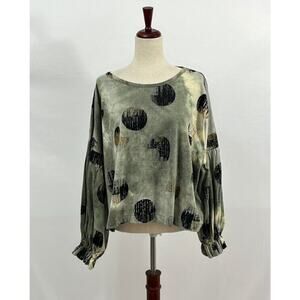DRESS TO KILL Jane Mohr OS Olive Green Black Gold Print Pullover Top